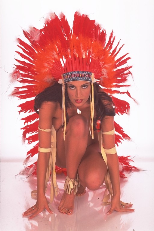 long legs ethnic model Nikki Nova dressed in nativ american outfit